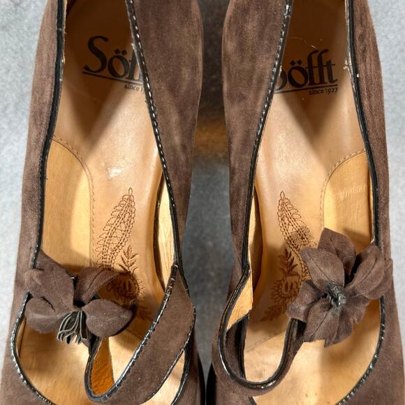 Sofft Geva Mary Jane Brown Suede Pumps Peep Toe Womens 9.5N - Picture 9 of 12